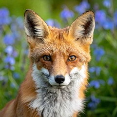 Close-up of a red fox in a garden