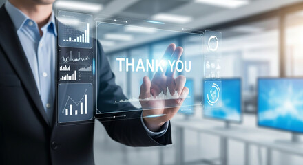 Express gratitude with a modern touch, featuring professional thank you message and financial data analysis for business reports and presentations