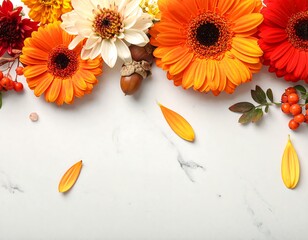 Autumn floral arrangement on marble