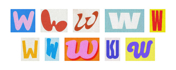 Colorful letter W magazine cutouts, isolated on transparent PNG
