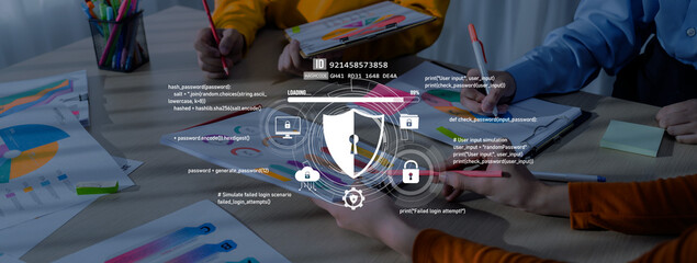 Visual representation of secure online access, showcasing password management, digital protection...