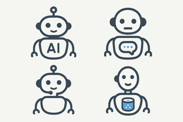 Four stylized robot icons representing artificial intelligence and communication technologies