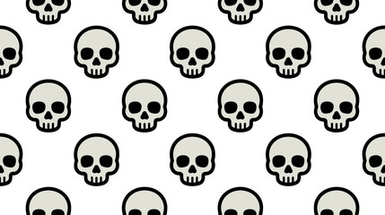 Halloween-themed seamless pattern with black skulls on white background  