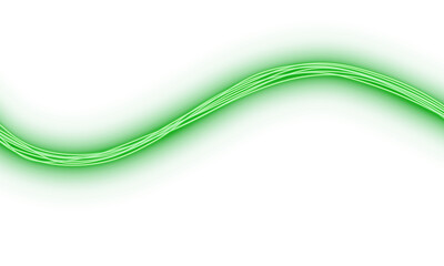 Transparent neon glowing bright energy stream flowing line in motion wave with green light curve electricity power technology on isolated background