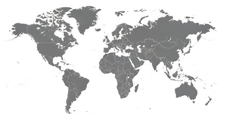 Naklejka premium Minimalist light gray world map with outlined country borders, suitable for educational materials, business reports, travel guides, and global data visualization, highlighting international scope.