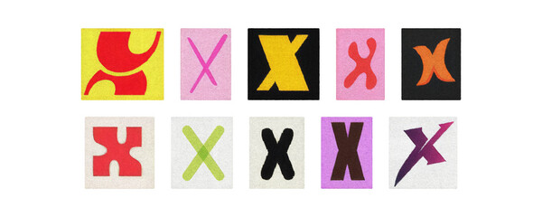 Typography letter X set in diverse styles, magazine cutouts PNG
