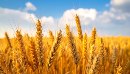 Fototapeta premium Golden Wheat Field Under Sunny Sky.