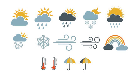 Rain, Sun, Snow, Cloud Designs for Climate Illustration in Digital Environment