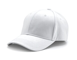 Fototapeta premium Blank white baseball cap mockup ready for branding and design, ideal for apparel businesses and creative marketing projects, isolated.
