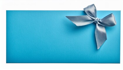 Light Blue Blank Card With String Bow Isolated On White