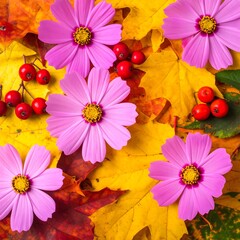 Autumn flowers and leaves