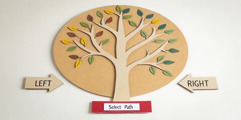 Y shaped paper cutout of a tree showing select path