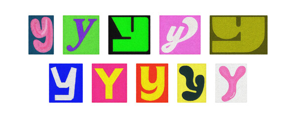 Magazine letter Y cutout tiles collage set on transparent PNG
