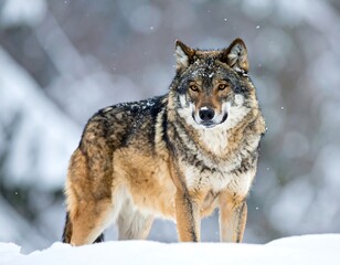 Obraz premium Majestic Wolf in Snowy Landscape.