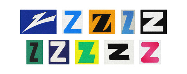 Magazine letter Z cutout collage tiles on transparent PNG
