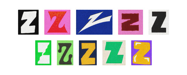 Magazine letter Z cutout collage tiles on transparent PNG
