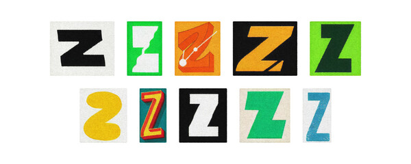 Colorful letter Z magazine clippings set, transparent PNG
