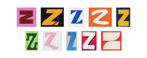 Colorful letter Z magazine clippings set, transparent PNG

