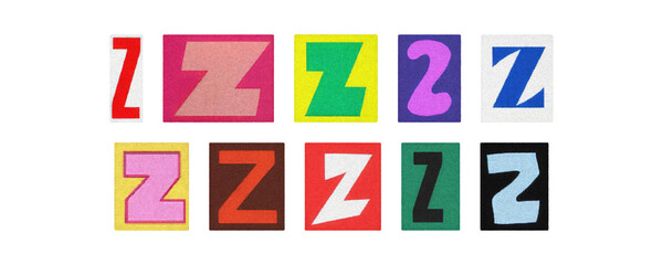 Assorted letter Z glyphs collage, clear transparent PNG
