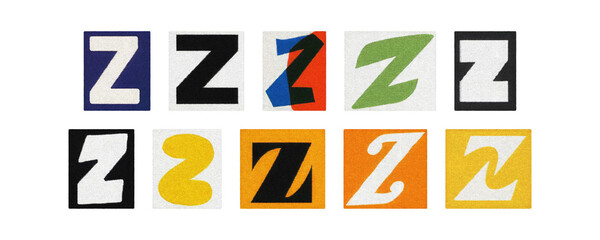 Typography letter Z collection, magazine cutouts, transparent PNG

