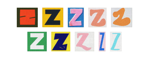 Typography letter Z collection, magazine cutouts, transparent PNG
