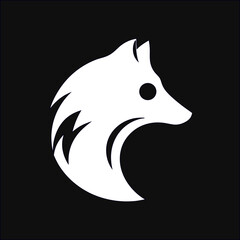 Minimalist wolf, fox, jackal, dog head logo vector icon on black background, ideal for pet care, grooming logos, and veterinary branding.
