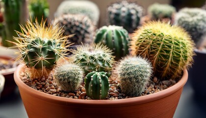 Variety Of Small Beautiful Cactus In The Pot