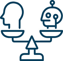 AI vs Human ethics concept icon. Artificial intelligence and humanity on a balance scale representing comparison, automation, and the future of technology.