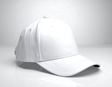 Blank white baseball cap mockup on reflective surface, ideal for branding and promotional design projects, ready for your logo or artwork. - Powered by Adobe