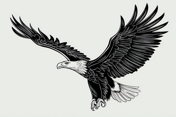 eagle in the sky , _Elegant-black_ and_ white_ vector_ drawing , bird, eagle, vector, flying, animal, illustration, wing.