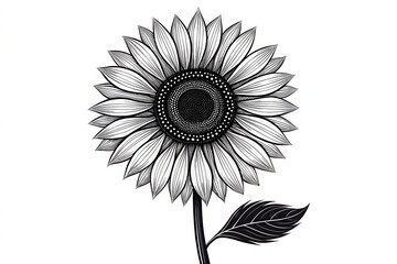 black and white sunflower , -vector-style-black-and-white-sunflower , flower, yellow, nature, sunflower, plant, summer. 