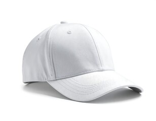 Fototapeta premium Clean white baseball cap mockup ready for branding and logo design on a bright studio background, perfect for apparel businesses.