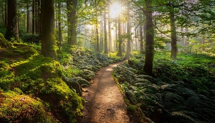 A Picturesque Forest Pathway Illuminated By Sunlight Inviting Exploration And Evoking Feelings Of Peace And Connection With Nature In A Serene Environment Full Of Life