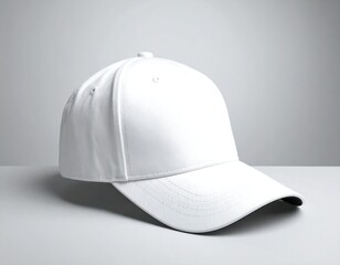 Fototapeta premium Blank white baseball cap on a minimalist background, perfect for branding, design mockups, and product presentations in any industry