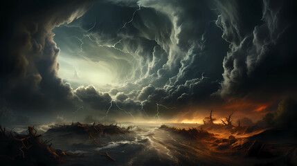 Capture a dramatic shot of a towering tornado