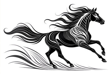 horse vector illustration , -elegant-black-and-white-vector-illustration , horse, animal, vector, stallion, illustration, silhouette.