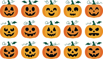 Halloween Pumpkin Faces Bundle vector