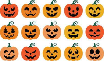 Halloween Pumpkin Faces Bundle vector
