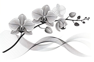 orchid flower vector illustration , abstract-black-and-white-vector-orchid-with-flower