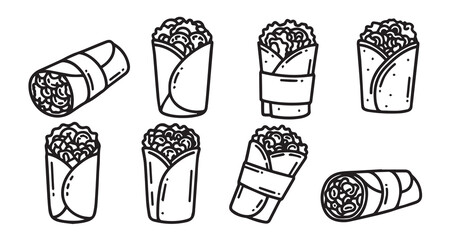 Burrito Line Art Delicious Fast Food Drawing