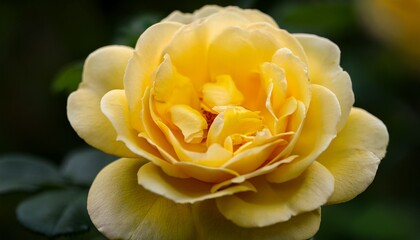 Close Up Of Yellow English Shrub Rose In Full Bloom