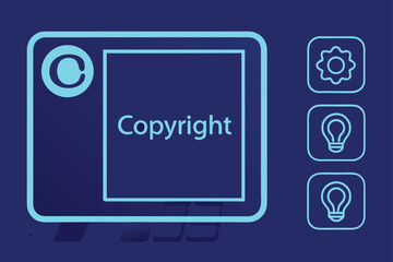 Fototapeta premium Copyright Symbol And Word On Screen With Gear And Lightbulb Icons vector illustration