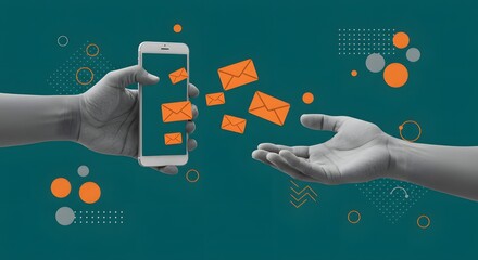 Mobile Communication Concept with Hands and Envelopes