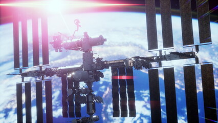 International Space Station in outer space over the planet Earth orbit. Elements of this image furnished by NASA.