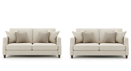 Modern Cream Sofa Set with Cushions on White Background