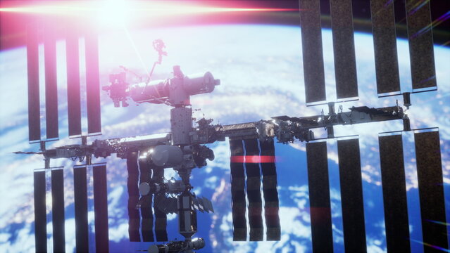 International Space Station in outer space over the planet Earth orbit. Elements of this image furnished by NASA.
