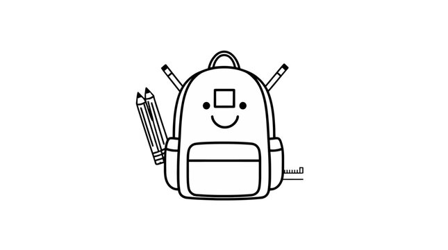 black and white backpack with school supplies clip art preview