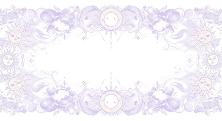 Obraz premium Ethereal celestial sun and moon frame with whimsical floral accents creates a magical mystical border for invitations or creative projects