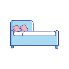 Simple Cartoon Illustration of a Blue Bed with Pink Pillows in vector