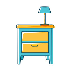 Cartoon illustration of a bedside table with a lamp on top of it